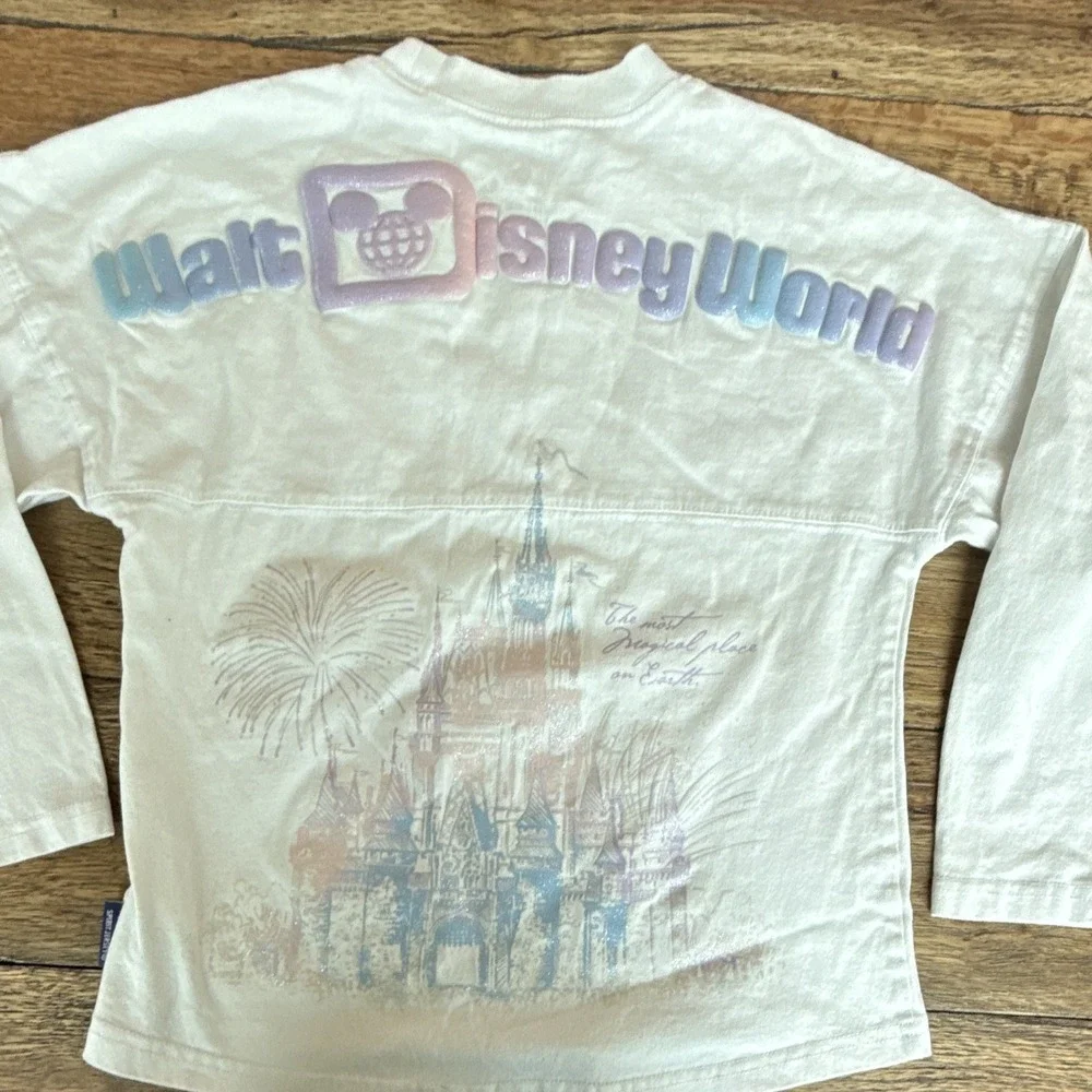 Disney Mickey Mouse Walt Disney World Long Sleeve Crew Neck Cotton Tee White 7/8